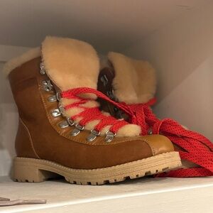 J. Crew Brown Winter Boots with Red Laces
